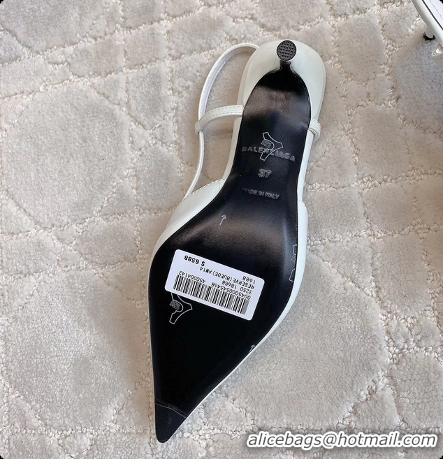 Sumptuous Balenciaga Knife BB White Leather Slingback Pumps 85MM 6061106