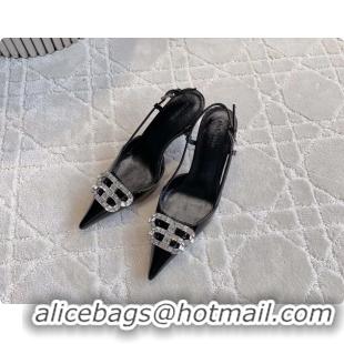 Original Cheap Balenciaga Knife BB Black Leather Slingback Pumps 85MM 6061106