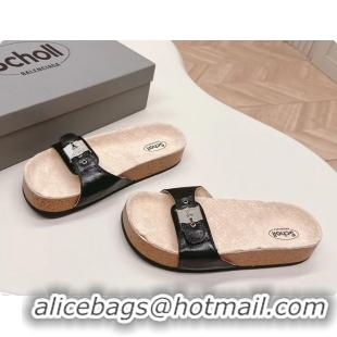 Discount Balenciaga Scholl Flat Sandal Black Glossy Arena Storico Lambskin 6061107