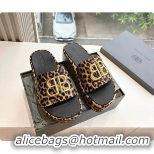 Unique Discount Balenciaga BB Rise Platform Slides Sandals Beige Leopard Printed 6061108
