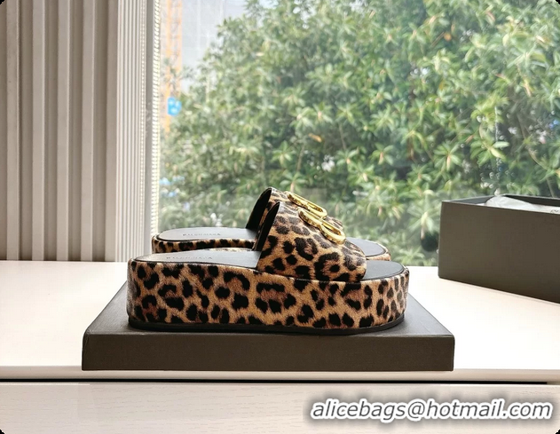 Unique Discount Balenciaga BB Rise Platform Slides Sandals Beige Leopard Printed 6061108