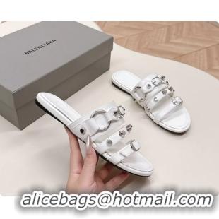 Perfect Balenciaga City Flat Mule Sandals White Arena Lambskin 6061109