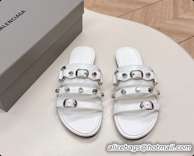 Perfect Balenciaga City Flat Mule Sandals White Arena Lambskin 6061109