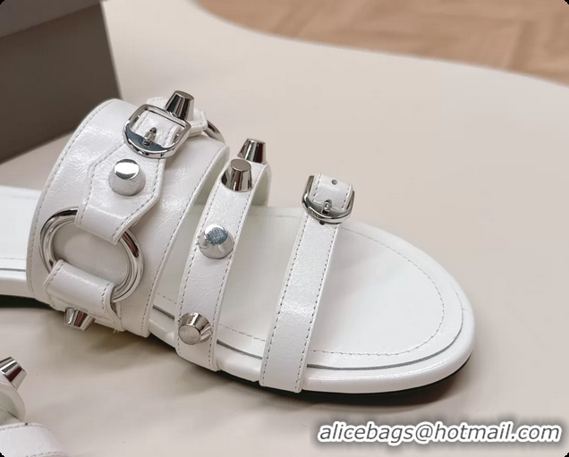 Perfect Balenciaga City Flat Mule Sandals White Arena Lambskin 6061109