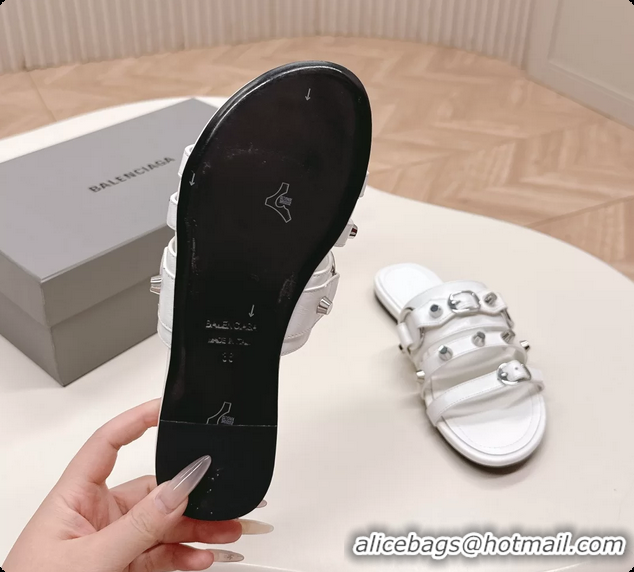 Perfect Balenciaga City Flat Mule Sandals White Arena Lambskin 6061109