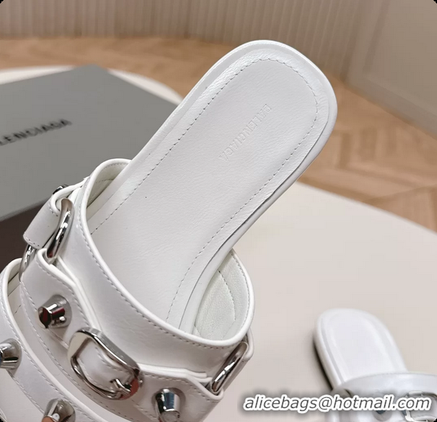 Perfect Balenciaga City Flat Mule Sandals White Arena Lambskin 6061109