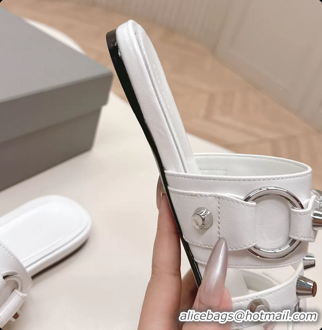 Perfect Balenciaga City Flat Mule Sandals White Arena Lambskin 6061109