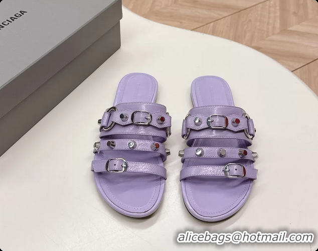 Luxury Balenciaga City Flat Mule Sandals Purple Arena Lambskin 6061109
