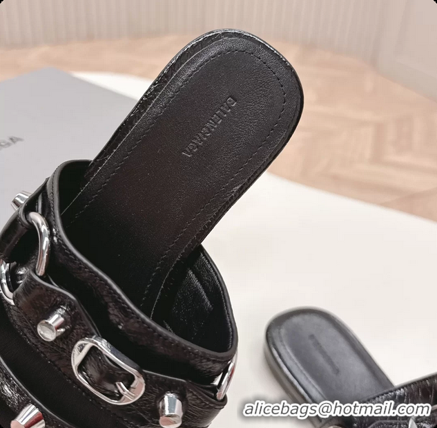 Inexpensive Balenciaga City Flat Mule Sandals Black Arena Lambskin 6061109