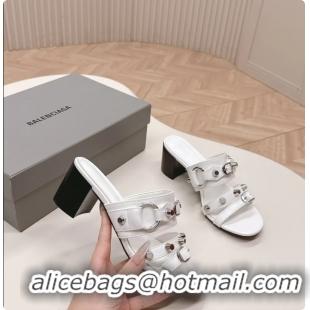 Fashion Balenciaga City Heeled Mule Sandals White Arena Lambskin 6061110