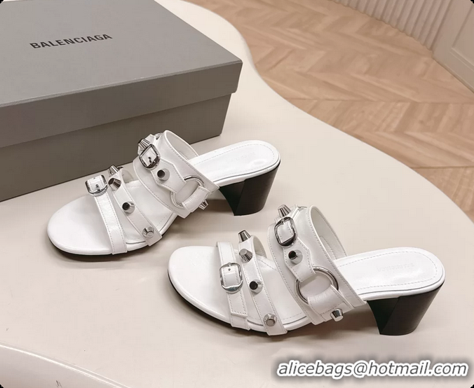 Fashion Balenciaga City Heeled Mule Sandals White Arena Lambskin 6061110