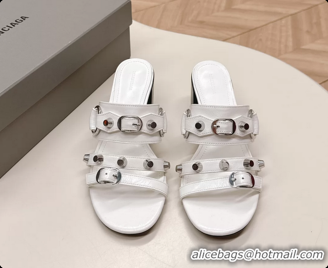 Fashion Balenciaga City Heeled Mule Sandals White Arena Lambskin 6061110