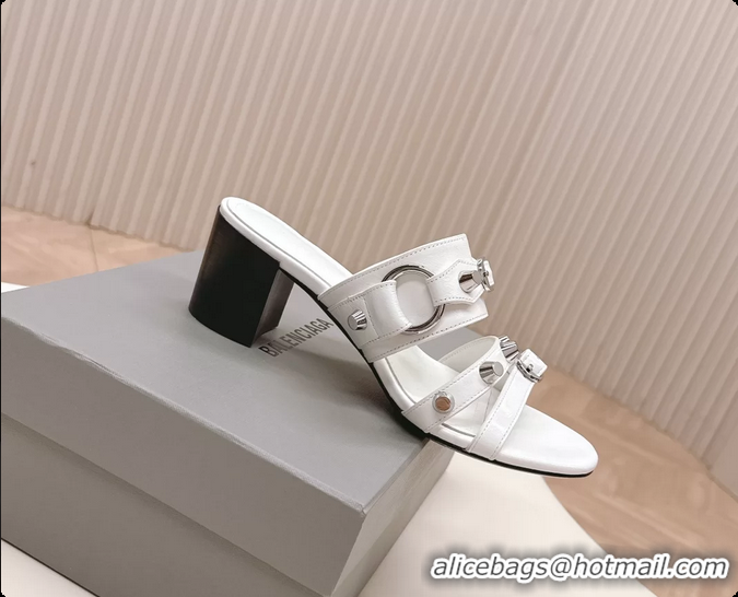 Fashion Balenciaga City Heeled Mule Sandals White Arena Lambskin 6061110