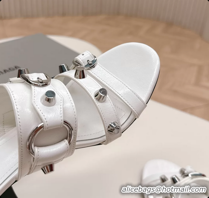 Fashion Balenciaga City Heeled Mule Sandals White Arena Lambskin 6061110
