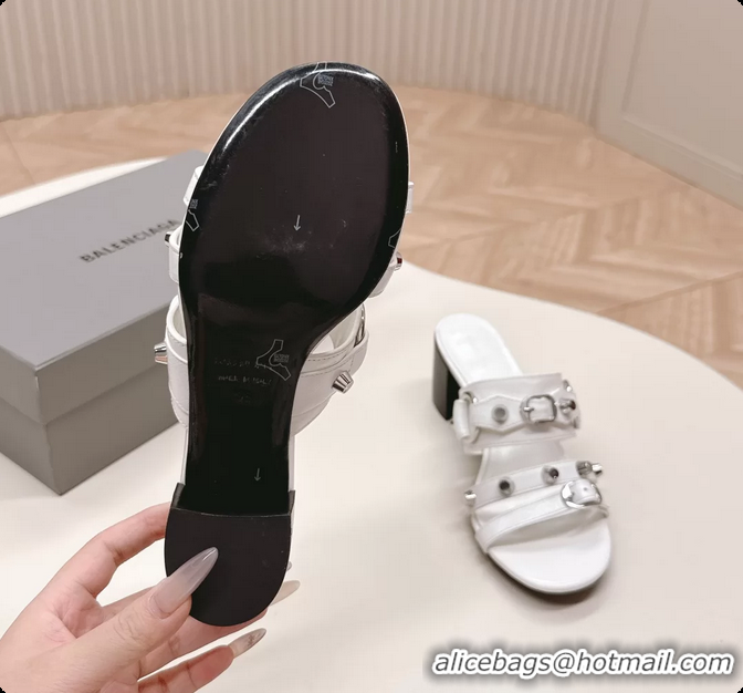 Fashion Balenciaga City Heeled Mule Sandals White Arena Lambskin 6061110