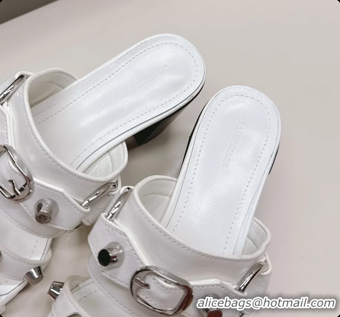 Fashion Balenciaga City Heeled Mule Sandals White Arena Lambskin 6061110