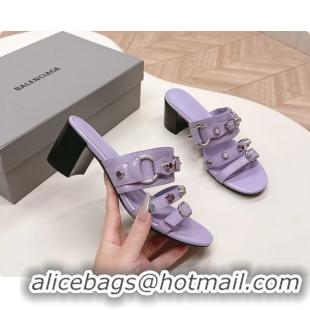 Shop Duplicate Balenciaga City Heeled Mule Sandals Purple Arena Lambskin 6061110