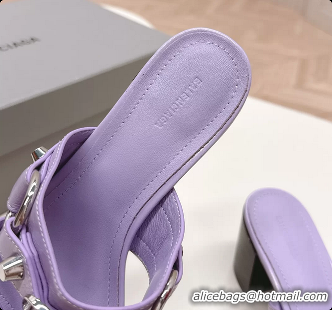 Shop Duplicate Balenciaga City Heeled Mule Sandals Purple Arena Lambskin 6061110