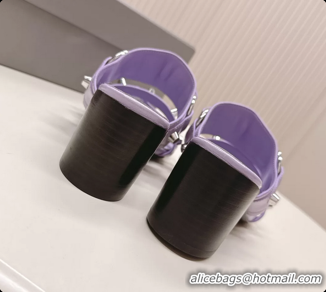 Shop Duplicate Balenciaga City Heeled Mule Sandals Purple Arena Lambskin 6061110