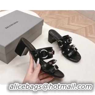 Popular Style Balenciaga City Heeled Mule Sandals Black Arena Lambskin 6061110