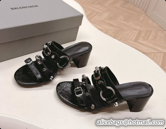 Popular Style Balenciaga City Heeled Mule Sandals Black Arena Lambskin 6061110