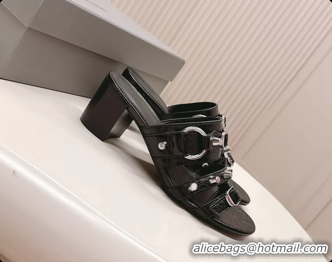 Popular Style Balenciaga City Heeled Mule Sandals Black Arena Lambskin 6061110