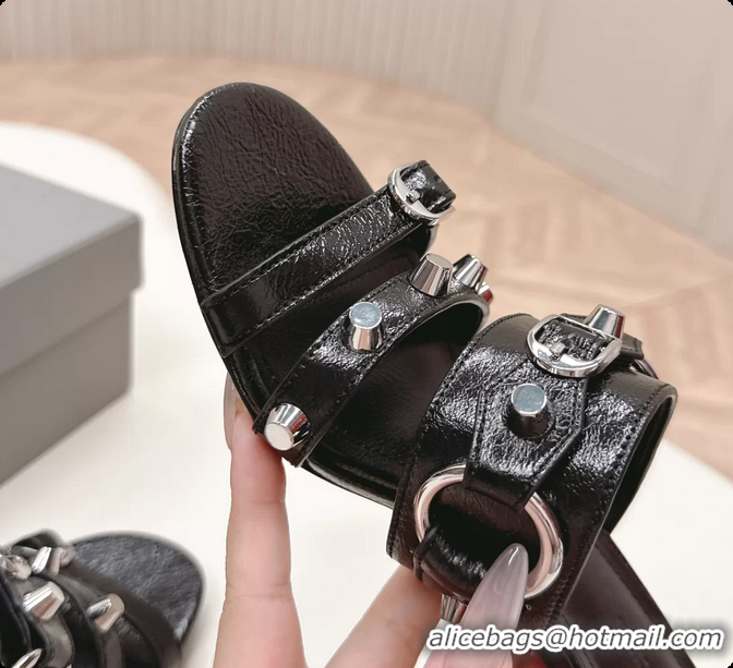 Popular Style Balenciaga City Heeled Mule Sandals Black Arena Lambskin 6061110