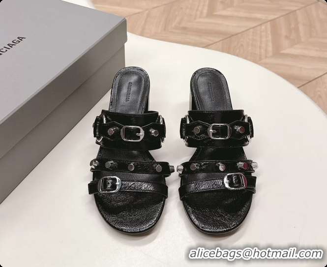 Popular Style Balenciaga City Heeled Mule Sandals Black Arena Lambskin 6061110