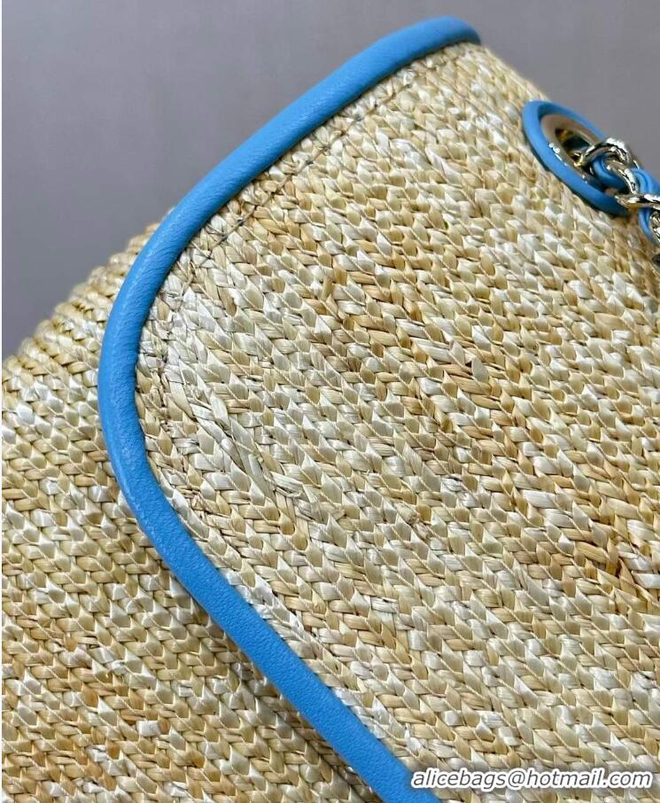 Inexpensive Chanel Raffia Straw and Calfskin Large Flap Bag AS5929 Light Blue 2025