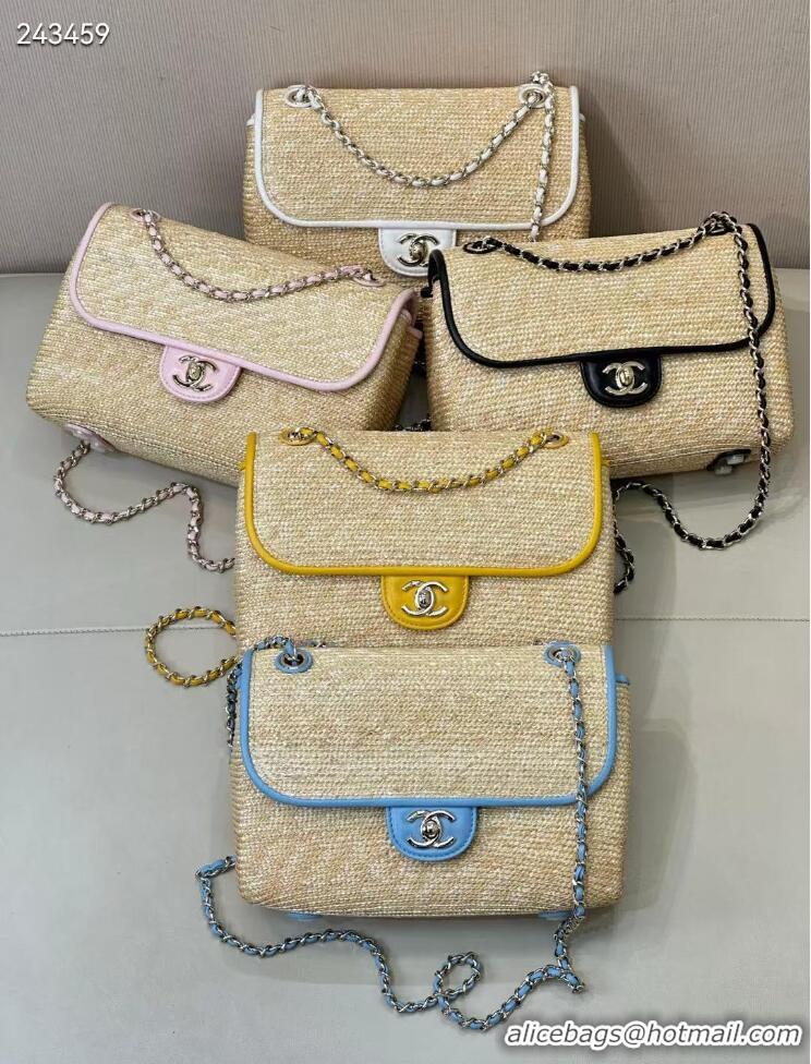 Inexpensive Chanel Raffia Straw and Calfskin Large Flap Bag AS5929 Light Blue 2025