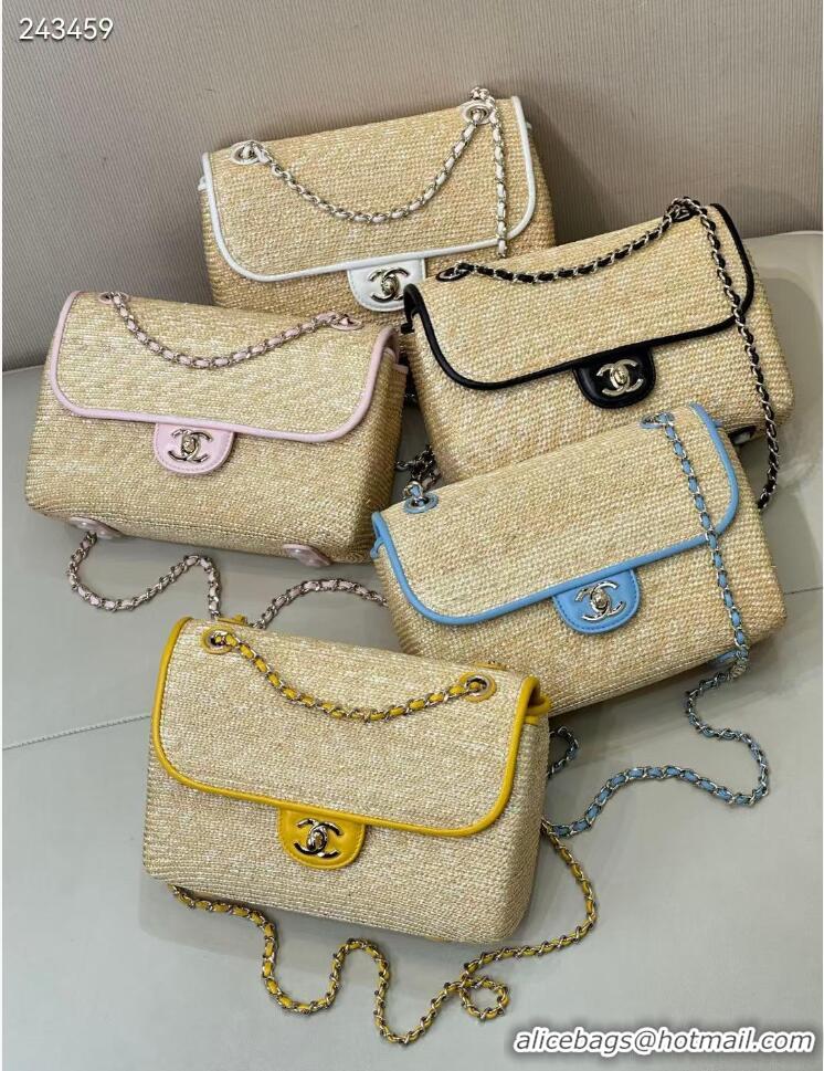 Best Quality Chanel Raffia Straw and Calfskin Large Flap Bag AS5929 Yellow 2025