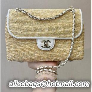 Buy Discount Chanel Raffia Straw and Calfskin Large Flap Bag AS5929 White/Beige 2025