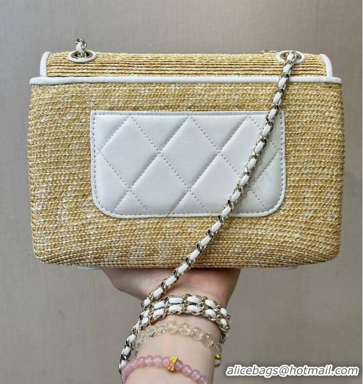 Buy Discount Chanel Raffia Straw and Calfskin Large Flap Bag AS5929 White/Beige 2025