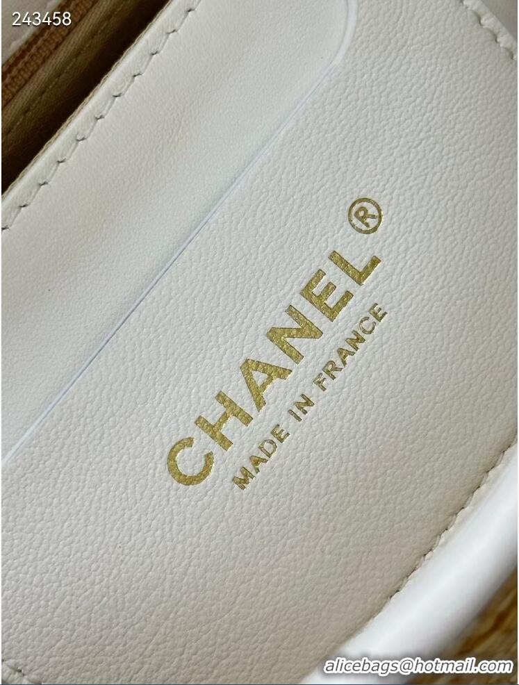 Buy Discount Chanel Raffia Straw and Calfskin Large Flap Bag AS5929 White/Beige 2025