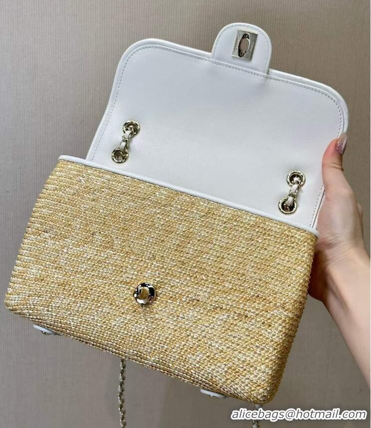 Buy Discount Chanel Raffia Straw and Calfskin Large Flap Bag AS5929 White/Beige 2025