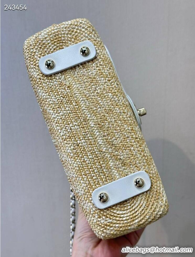 Buy Discount Chanel Raffia Straw and Calfskin Large Flap Bag AS5929 White/Beige 2025