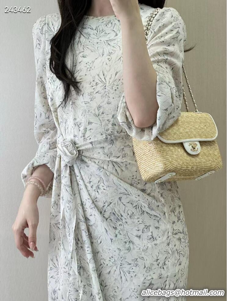 Buy Discount Chanel Raffia Straw and Calfskin Large Flap Bag AS5929 White/Beige 2025