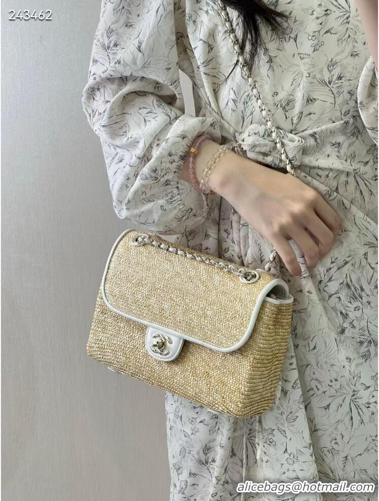 Buy Discount Chanel Raffia Straw and Calfskin Large Flap Bag AS5929 White/Beige 2025