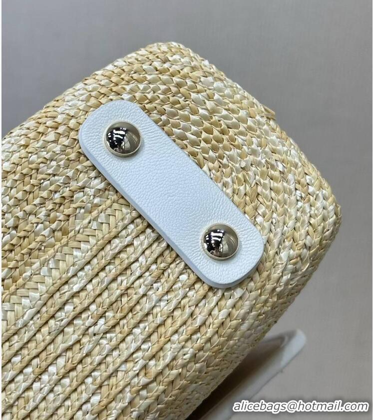 Buy Discount Chanel Raffia Straw and Calfskin Large Flap Bag AS5929 White/Beige 2025
