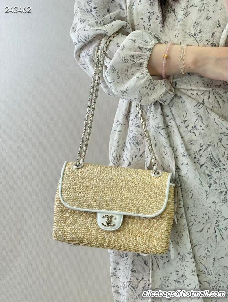 Buy Discount Chanel Raffia Straw and Calfskin Large Flap Bag AS5929 White/Beige 2025
