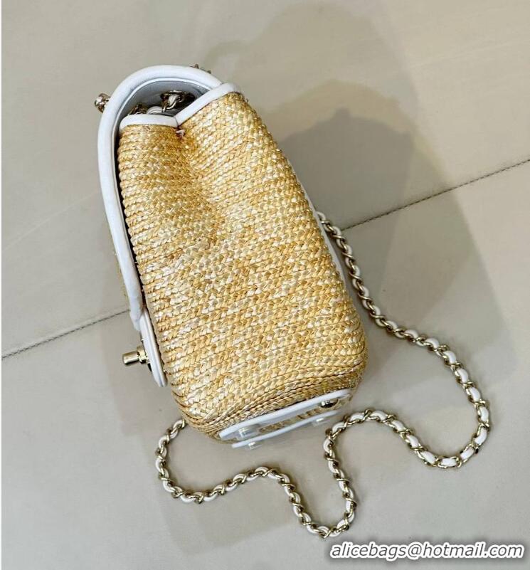 Buy Discount Chanel Raffia Straw and Calfskin Large Flap Bag AS5929 White/Beige 2025