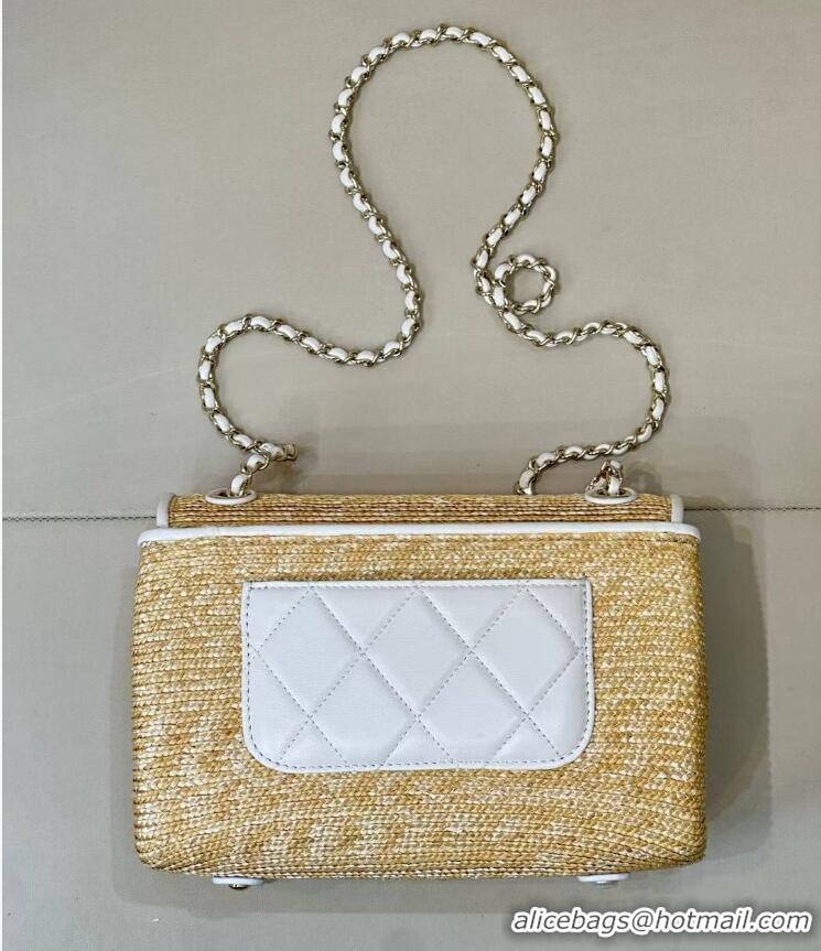 Buy Discount Chanel Raffia Straw and Calfskin Large Flap Bag AS5929 White/Beige 2025