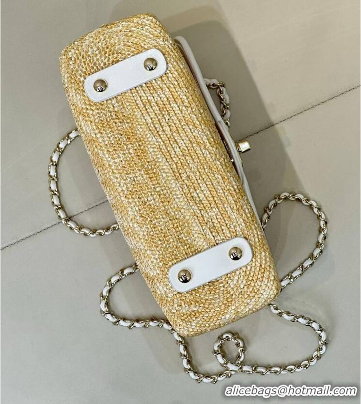Buy Discount Chanel Raffia Straw and Calfskin Large Flap Bag AS5929 White/Beige 2025