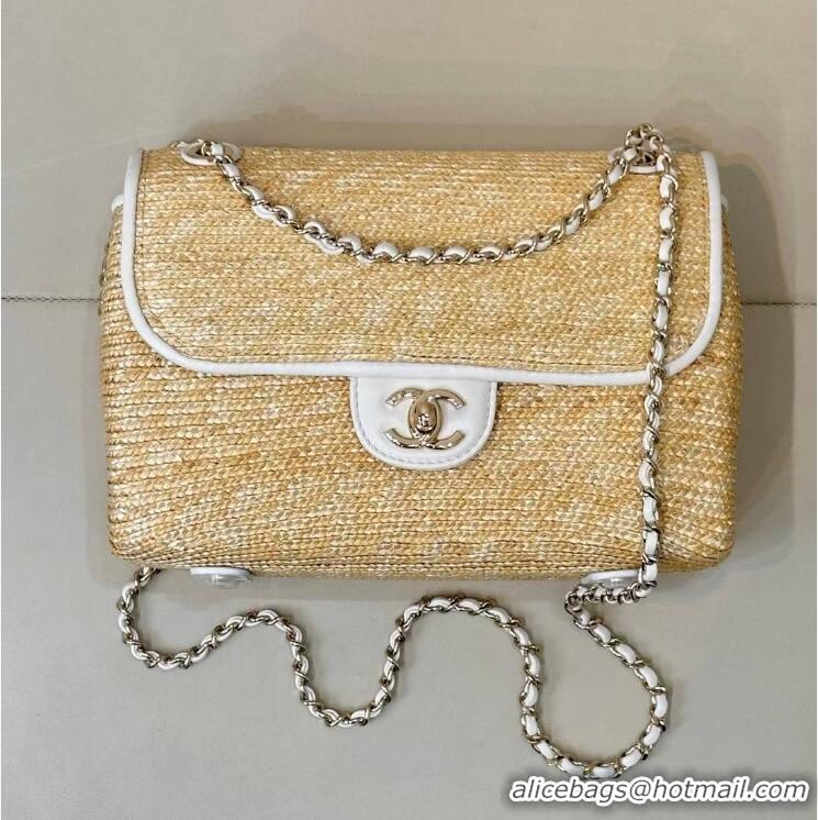 Buy Discount Chanel Raffia Straw and Calfskin Large Flap Bag AS5929 White/Beige 2025