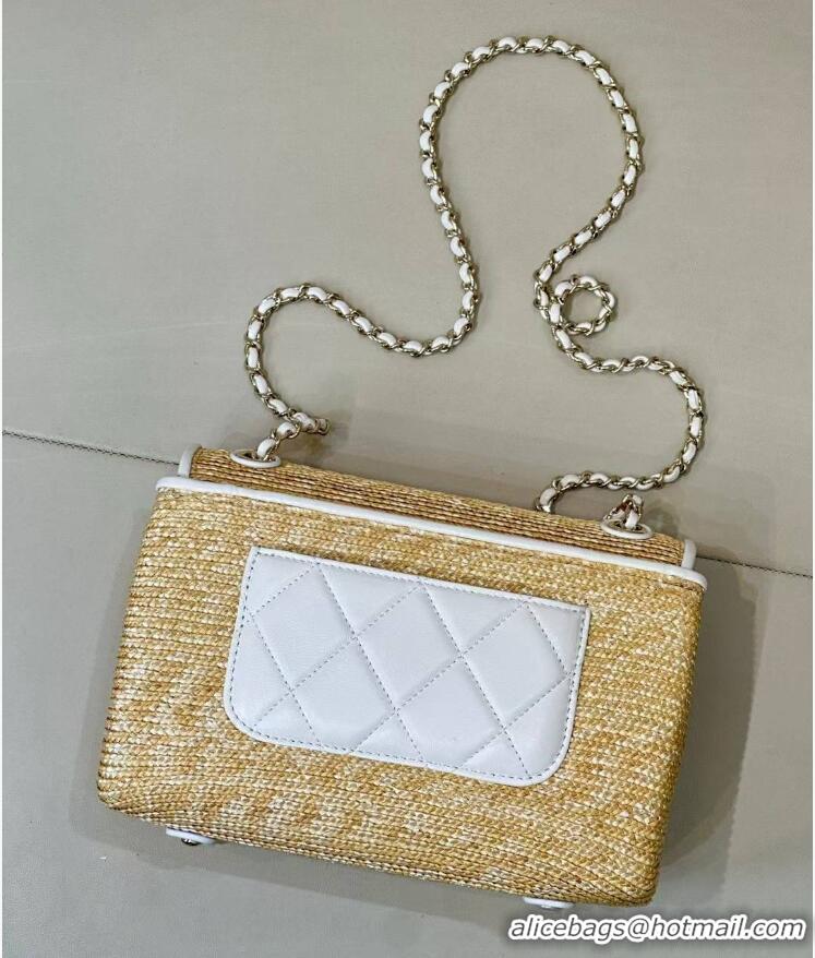 Buy Discount Chanel Raffia Straw and Calfskin Large Flap Bag AS5929 White/Beige 2025