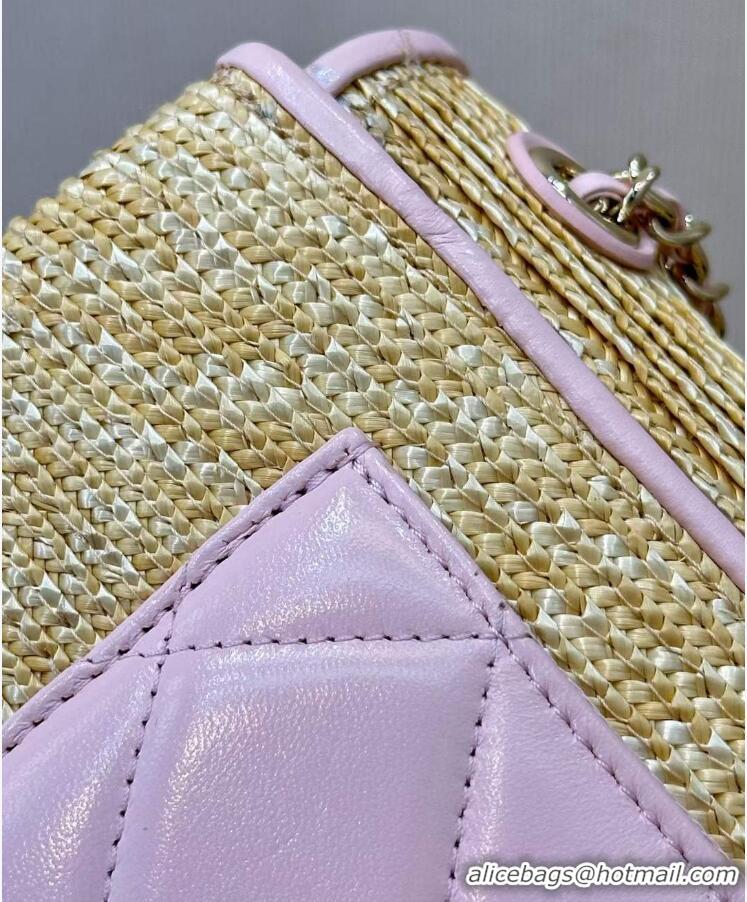Low Cost Chanel Raffia Straw and Calfskin Large Flap Bag AS5929 Pink 2025