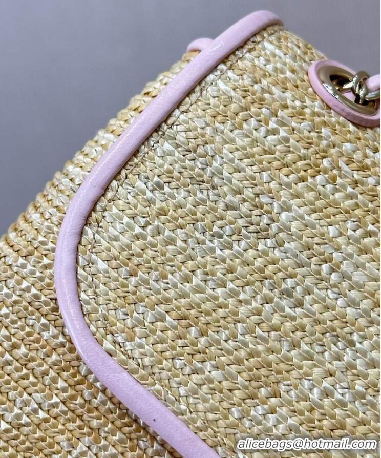 Low Cost Chanel Raffia Straw and Calfskin Large Flap Bag AS5929 Pink 2025