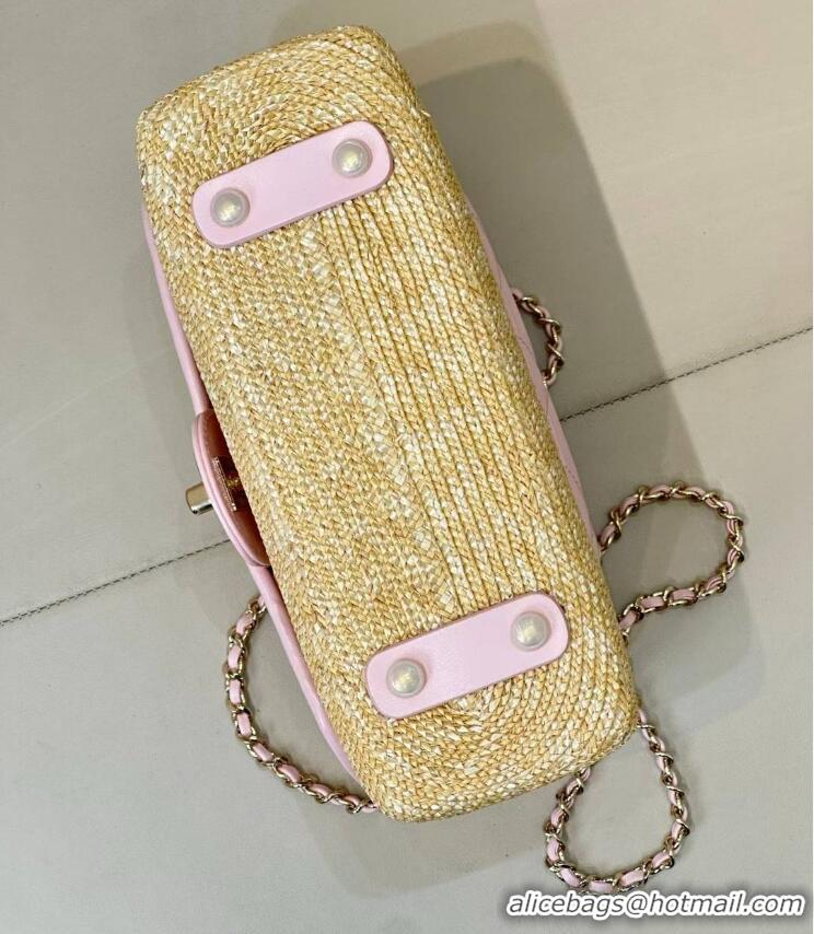 Low Cost Chanel Raffia Straw and Calfskin Large Flap Bag AS5929 Pink 2025