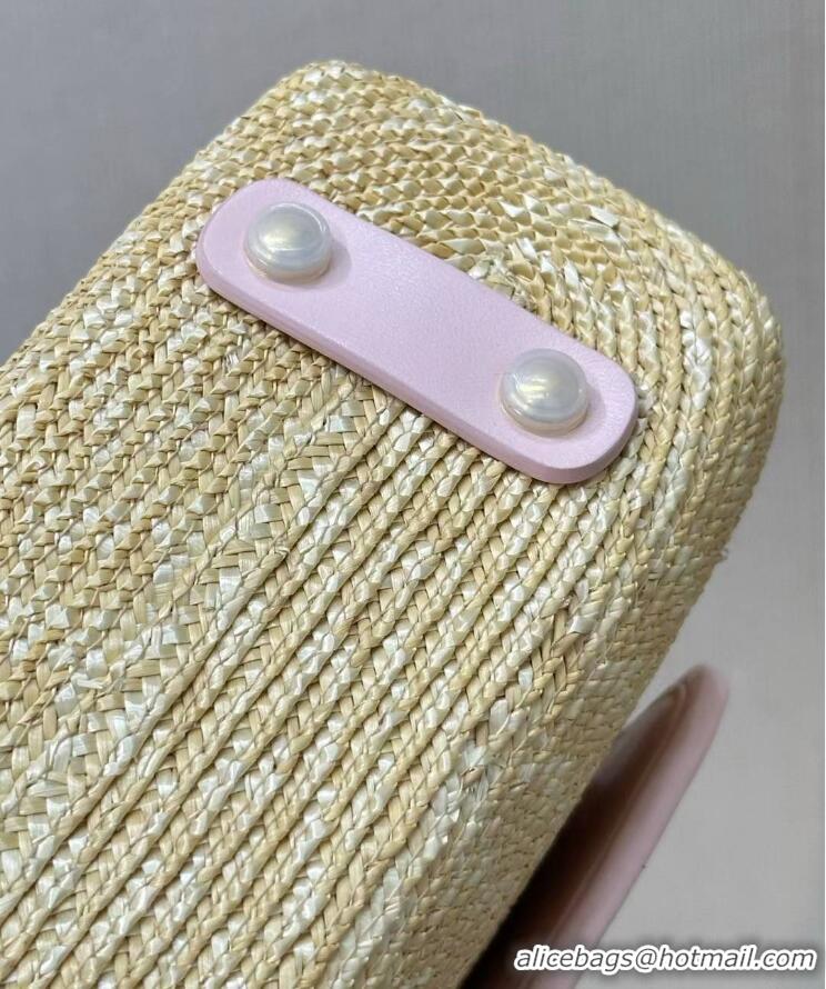 Low Cost Chanel Raffia Straw and Calfskin Large Flap Bag AS5929 Pink 2025