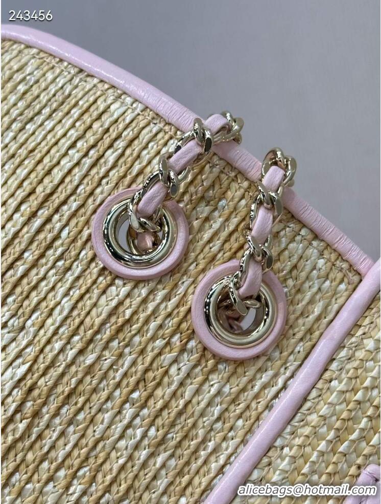 Low Cost Chanel Raffia Straw and Calfskin Large Flap Bag AS5929 Pink 2025
